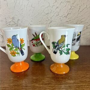 Colorful Bird Design Ceramic Mugs - Set of 4